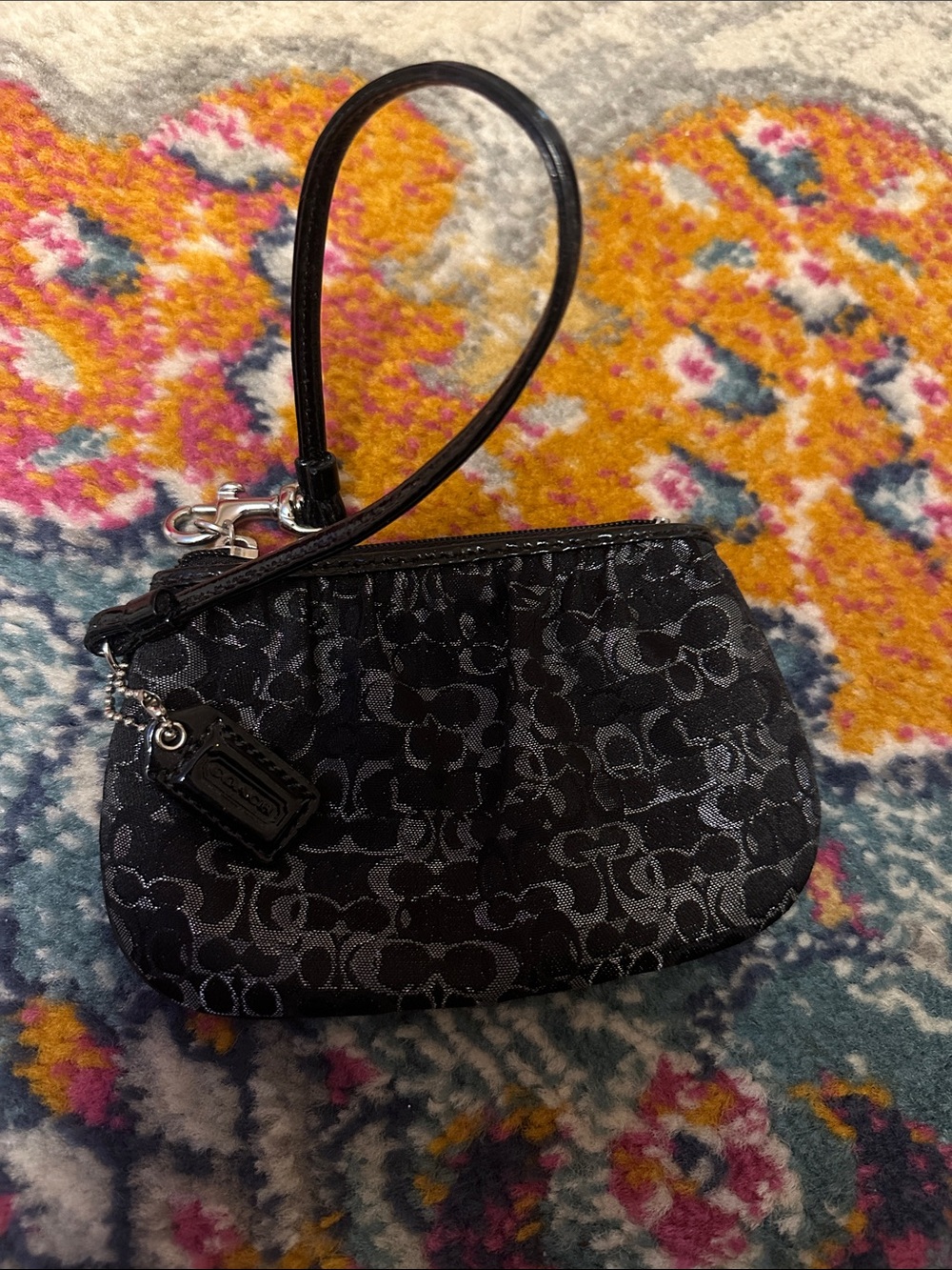 Coach Black Patterned Wristlet Bag